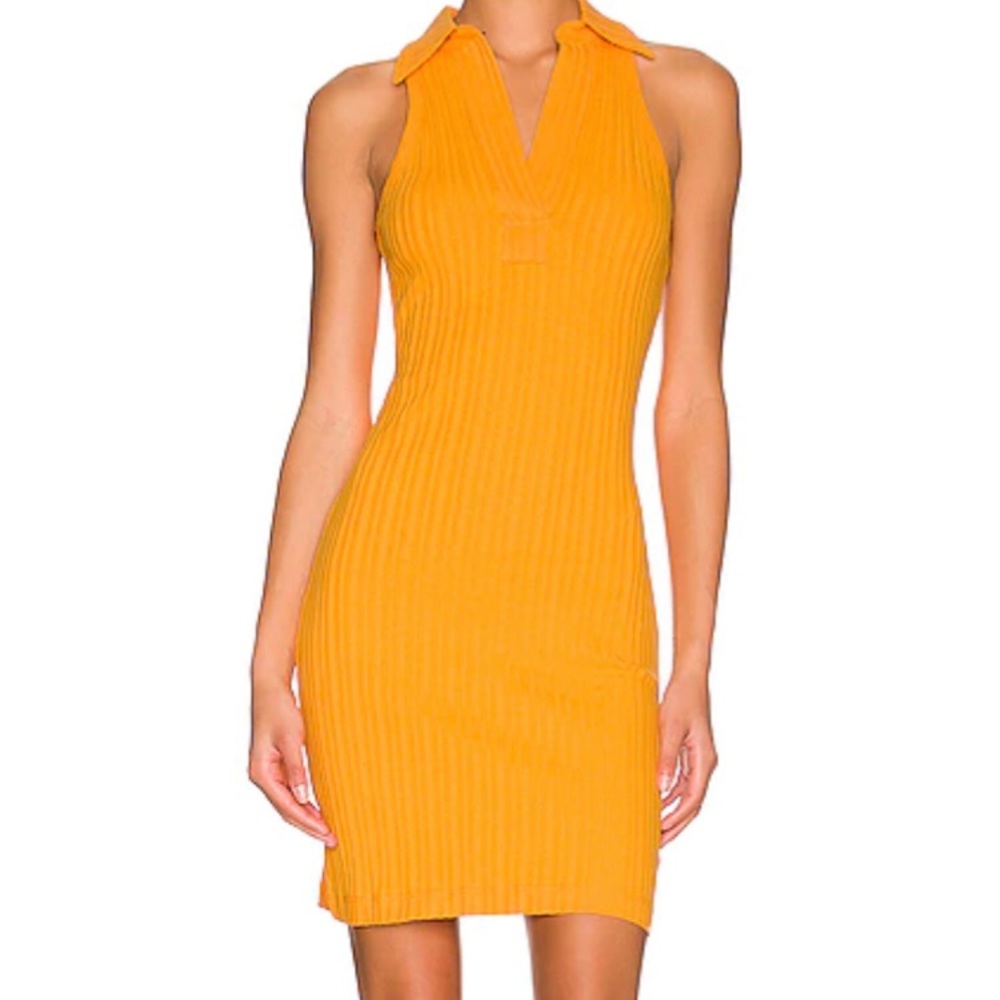 Helmut Lang Ribbed Halter Mini Dress in Bright Orange